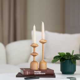 Handturned Wood Candlestick Set Of Three Scandinavian Minimalist Taper Candle Holders Gisele Collection - thumbnail 2