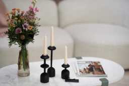 Handturned Wood Candlestick Set Of Three Scandinavian Minimalist Taper Candle Holders Gisele Collection - thumbnail 1