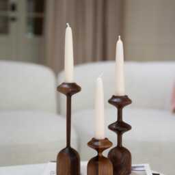 Handturned Wood Candlestick Set Of Three Scandinavian Minimalist Taper Candle Holders Gisele Collection - thumbnail 3