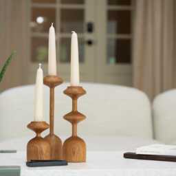 Handturned Wood Candlestick Set Of Three Scandinavian Minimalist Taper Candle Holders Gisele Collection - thumbnail 4