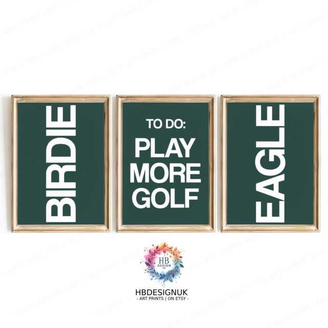 Golf Print Set - 3 Prints - Boys Bedroom Decor Golfer Gift Golfing Poster Lover Unframed Wall Art Minimal Green Artwork - image 1