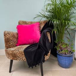 Black Velvet Throw, Cotton Pompom Trim, Luxury Bed Blanket