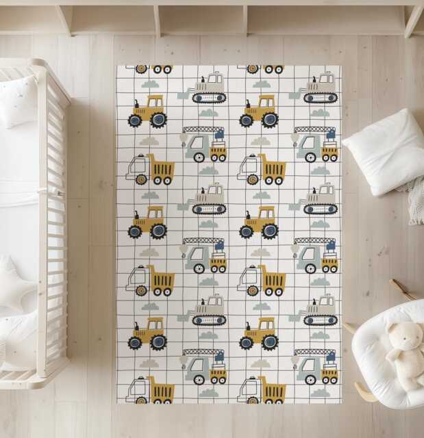 Trucks & Diggers - Grid Rug, Carpet, Kids Decor, Children's Room Decor, Kids Carpet - image 1