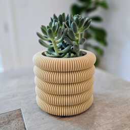 Coins Planter With Hidden Drip Tray - Modern Ribbed Plant Pot 3D Printed Indoor - thumbnail 2