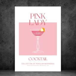 Pink Lady Cocktail Art Print Poster - Party Signature Drink Sign Wall Decor Minimalist Elegant Retro Gift A5 A4 A3 - thumbnail 3
