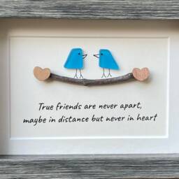 "Long Distance Friendship Gift - 5x7 Framed Sea Glass Art ""True Friends Are Never Apart" - thumbnail 2