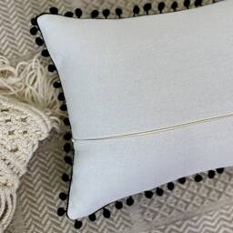 Boho Lumbar Pillow Cover With Eye Design, Black & White Decorative Cushion, Mystical Pom Throw For Sofa, Holiday Home Decor - thumbnail 3