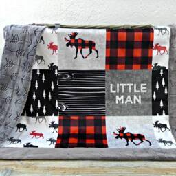 Personalized Minky Baby Blanket - Buffalo Plaid Faux Quilt Little Man Boy Moose Name - thumbnail 2