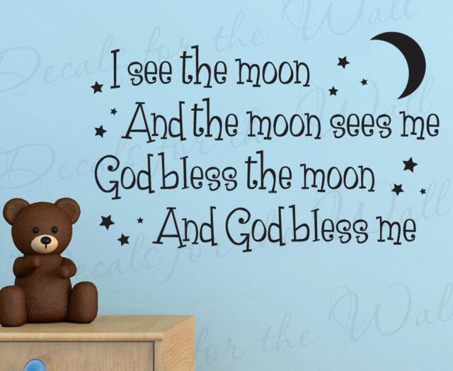 I See Moon God Bless Girl Or Boy Room Kid Baby Nursery Large Wall Decal Art Vinyl Lettering Quote Sticker Graphic Decoration Decor B71 - image 1