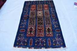 Handmade Navy Blue Afghan Rug Wool Ayni Oriental Carpet - 3.1x5.7 Ft - thumbnail 1