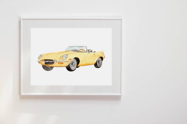 Watercolor Convertible Print Retro Car Wall Decor - image 1