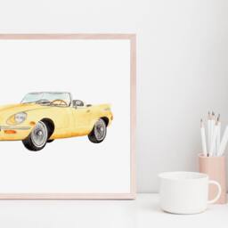 Watercolor Convertible Print Retro Car Wall Decor - thumbnail 2