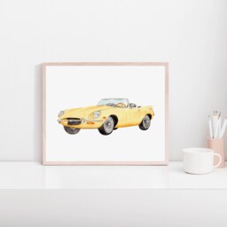 Watercolor Convertible Print Retro Car Wall Decor - thumbnail 3