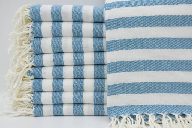 "Turkish Towel, Teal & White Towel, Hammam Towel, Striped Towel, Beach Towel, Handmade Towel, Peshtemal Towel, 40""x67" - image 1