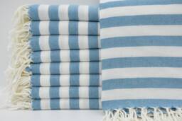 "Turkish Towel, Teal & White Towel, Hammam Towel, Striped Towel, Beach Towel, Handmade Towel, Peshtemal Towel, 40""x67" - thumbnail 1