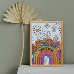 Retro Floral Print 1970S Rainbow Flower Child Art - thumbnail 3