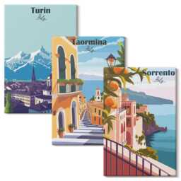 Canvas Wall Art Set Of 3 - Colorful, Retro-style Illustrative Cityscapes, Multicolored Canvas, Travels Hanging Piece - thumbnail 1