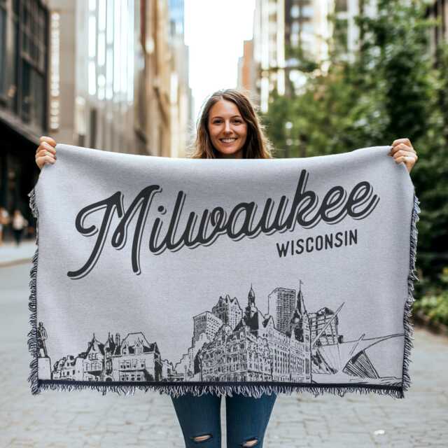 Milwaukee Wisconsin City Blanket - Woven Throw Gift, Black & White Skyline Art, Fun Home Decor, Cozy Soft Gift - image 1