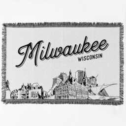 Milwaukee Wisconsin City Blanket - Woven Throw Gift, Black & White Skyline Art, Fun Home Decor, Cozy Soft Gift - thumbnail 2
