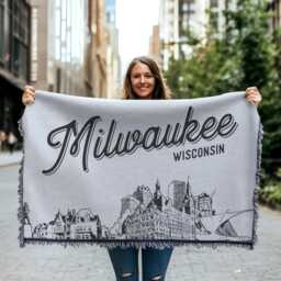 Milwaukee Wisconsin City Blanket - Woven Throw Gift, Black & White Skyline Art, Fun Home Decor, Cozy Soft Gift - thumbnail 1