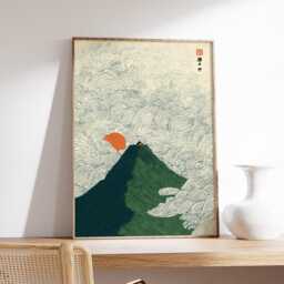 Japanese Mountain Poster, Minimalist Art Print, Retro Style Wall - thumbnail 2