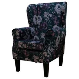 Purple Floral Velvet Wingback Armchair Handmade - Fireside Accent Upholstered Chair British Bespoke Made - thumbnail 1