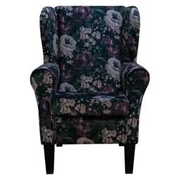 Purple Floral Velvet Wingback Armchair Handmade - Fireside Accent Upholstered Chair British Bespoke Made - thumbnail 2