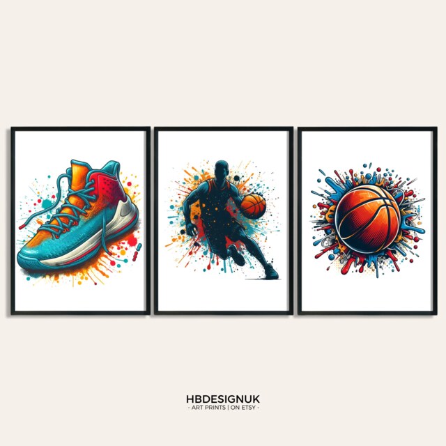 Basketball Art Print - Set Of 3 Posters - Teen Room Decor Boys Bedroom Basket Ball Wall Artwork Design - image 1