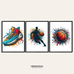 Basketball Art Print - Set Of 3 Posters - Teen Room Decor Boys Bedroom Basket Ball Wall Artwork Design - thumbnail 1