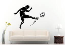 Soccer Game in Action Man Athlete Kicking Ball European Football Sport Wall Decal Vinyl Sticker Mural Room Decor L796 - thumbnail 1