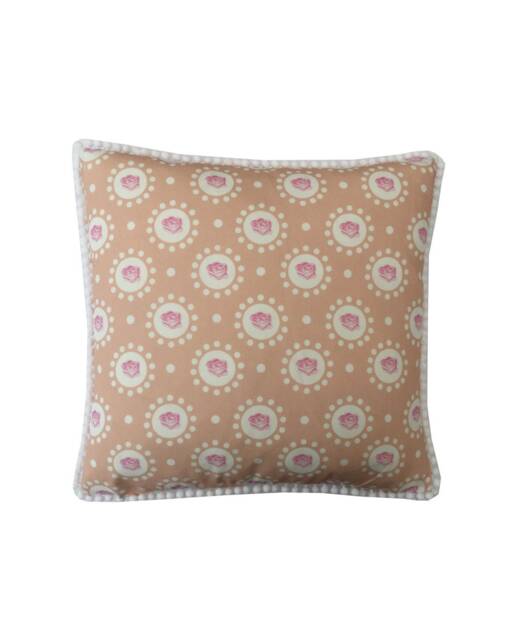 Peach Rose Throw Pillow Cover English Country Floral With Pompom Trim - image 1