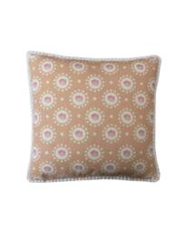 Peach Rose Throw Pillow Cover English Country Floral With Pompom Trim - thumbnail 1