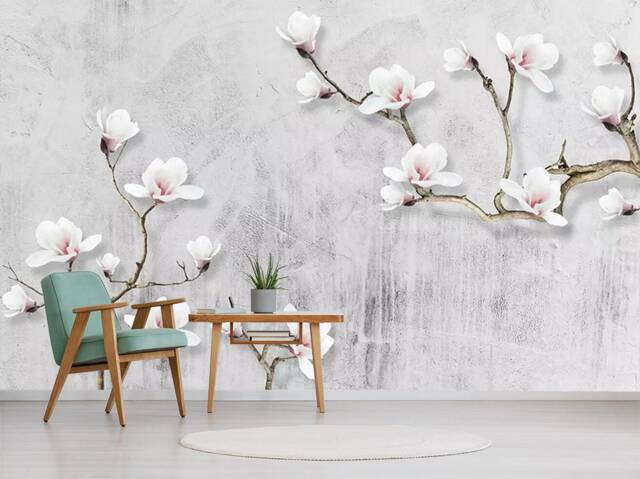 3D Magnolia Floral Wallpaper Mural, Peel & Stick Branch Wall Decor - image 1