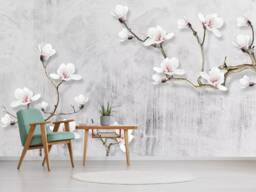 3D Magnolia Floral Wallpaper Mural, Peel & Stick Branch Wall Decor - thumbnail 1