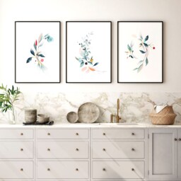 Botanical Kitchen & Dining Room Framed Set Of 3 Wall Art Prints, Watercolour Greenery Gallery Hanging Prints For New Home Decor - thumbnail 1
