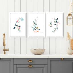 Botanical Kitchen & Dining Room Framed Set Of 3 Wall Art Prints, Watercolour Greenery Gallery Hanging Prints For New Home Decor - thumbnail 2