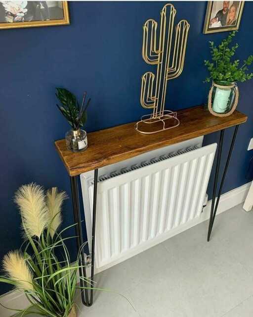 Rustic Radiator Cover With Hairpin Legs - Scaffold Board Hallway Table Made From Solid Reclaimed Wood Console Table, Shelve - image 1