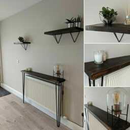 Rustic Radiator Cover With Hairpin Legs - Scaffold Board Hallway Table Made From Solid Reclaimed Wood Console Table, Shelve - thumbnail 3