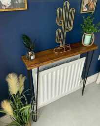 Rustic Radiator Cover With Hairpin Legs - Scaffold Board Hallway Table Made From Solid Reclaimed Wood Console Table, Shelve - thumbnail 1