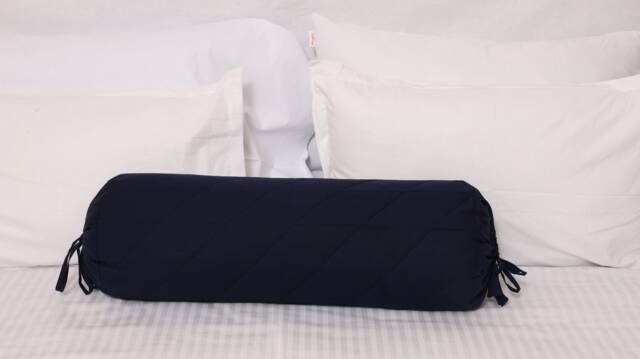 Quilted Black Pillowcase Long Round Cylindrical Cushion Cover For Yoga , Leg Rest , Meditation Or For Massage Cotton Solid 9 - image 1