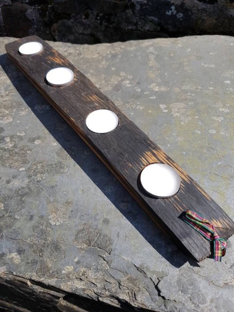 Whisky Barrel Tea Light Holder With 4 Tealights-Oak Tealight Holder - Scottish Gift -Gift For Home-Housewarming - image 1