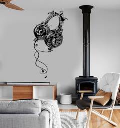 Wall Vinyl Decal Headphones Pattern Music Coo Floral Bedroom Mural Art 1573Dz - thumbnail 1