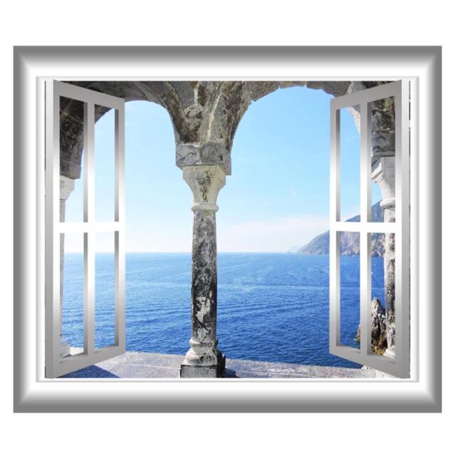 Mediterranean Ocean 3D Window Frame Wall Decal Greece View Art Gj403
