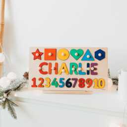 Educational Puzzle With Shapes & Numbers, Custom Name Puzzle, Preschool Montessori Toys, Wooden Toddler Easter Gifts For Kids
