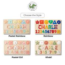 Educational Puzzle With Shapes & Numbers, Custom Name Puzzle, Preschool Montessori Toys, Wooden Toddler Easter Gifts For Kids - thumbnail 2