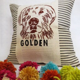 Hand Block Print Golden Retriever Pillow Dog Accent Pillow - thumbnail 3