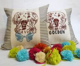 Hand Block Print Golden Retriever Pillow Dog Accent Pillow - thumbnail 1