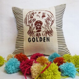 Hand Block Print Golden Retriever Pillow Dog Accent Pillow - thumbnail 2