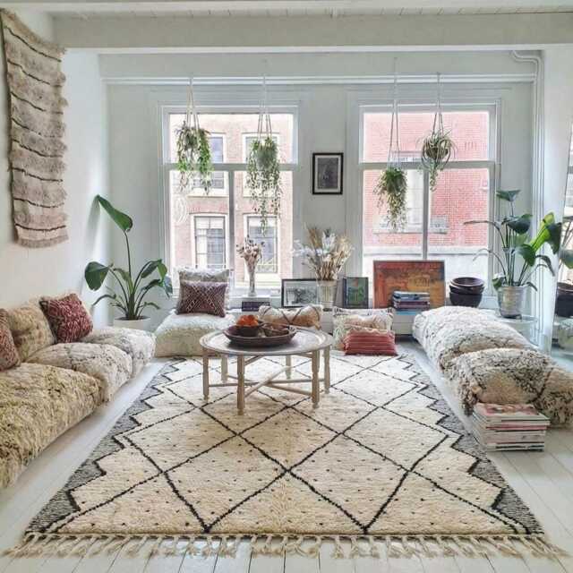 Ivory Diamond Moroccan Berber Carpet, Beni Ourain Rug, Large Area Shag Minimalist Trellis Decor, Custom Handmade Wool Mat - image 1