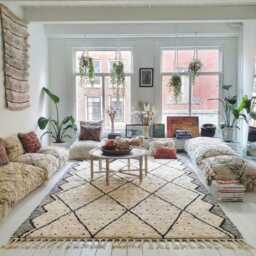 Ivory Diamond Moroccan Berber Carpet, Beni Ourain Rug, Large Area Shag Minimalist Trellis Decor, Custom Handmade Wool Mat